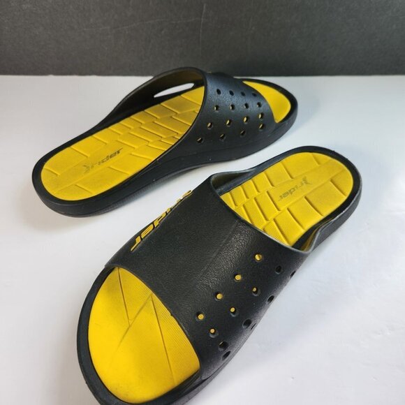 Rider Bay Slip On Slide Sandals Mens 8 Womens 9.5 Black Yellow Rubber Brazil - Picture 4 of 12